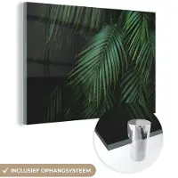 MuchoWow Glasschilderij 90x60 cm - Schilderij acrylglas - Palmbladeren - Palmen - Tropical - Foto op glas - Schilderijen