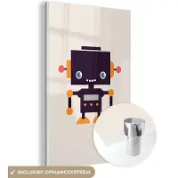 MuchoWow Glasschilderij 120x180 cm - Schilderij acrylglas - Robot - Antenne - Oranje - Beige - Kind - Kids - Foto op glas - Schilderijen