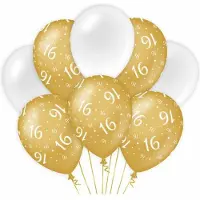 Paper Dreams Paperdreams 16 jaar leeftijd thema Ballonnen - 16x - goud/wit - Verjaardag feestartikelen - Ballonnen