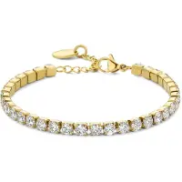 CO88 Collection Armband Dames - Tennis Armband - Ø4mm Zirkonia Stenen - Wit - 16+3cm - Staal - Zilverkleurig - 8CB-91215