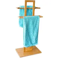 Relaxdays handdoekrek bamboe, met 2 stangen, vrijstaand, zonder boren, voor badkamer, HBD 85 x 37 x 25 cm, natuur