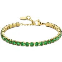 CO88 Collection Armband Dames - Tennis Armband - Ø4mm Zirkonia Stenen - Groen - 16+3cm - Staal - Zilverkleurig - 8CB-91220