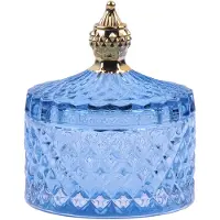 Clayre & Eef Glazen potje Ø 9x10 cm Blauw Glas Potje met deksel Blauw Potje met deksel