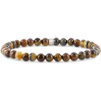 Frank 1967 7FB-0669 Kralenarmband met Tijgeroog Kralen 6mm - Bruin - Rekbaar - 20cm - Staal