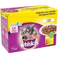 Whiskas Junior Maaltijdzakjes Gevogelte Selectie In Gelei 2-12 maanden (96 x 85g)
