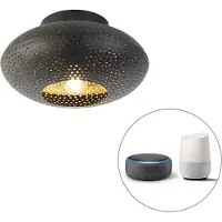 QAZQA Smart plafondlamp zwart met goud 25 cm incl. Wifi A60 - Radiance