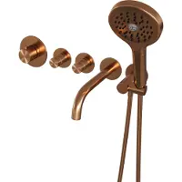 Brauer Copper Edition thermostatische inbouw badkraan SET 02 met uitloop en 3-standen handdouche en doucheslang en wandaansluitbocht koper geborsteld PVD