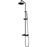 Brauer Regendoucheset opbouw gunmetal carving 20 cm thermostatisch met staaf handdouche geborsteld gunmetal