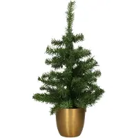 Everlands Kunst kerstboom/kunstboompje groen in gouden pot H60 cm - Kunstkerstboom