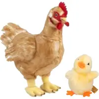 Living Nature Set van Pluche kip en gele kuiken knuffel speelgoed - Vogel knuffels