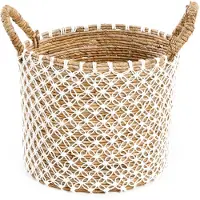 Bazar Bizar Macramé mand Kruis | natuurlijke vezel naturel 35x29x35 cm opbergmanden | NADUVI
