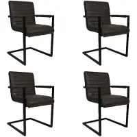 Bronx71 Industriële eetkamerstoel Block Antraciet eco leer - Eetkamerstoelen set van 4.