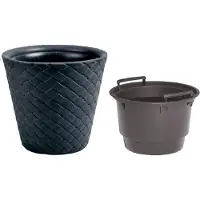 Prosperplast Kunststof Matuba rotan bloempot/plantenpot antraciet 40 cm inclusief binnenpot/binnenbak