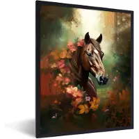 PosterMonkey Fotolijst incl. Poster - Paard - Bloemen - Natuur - Dieren - Bos - Oranje - 60x80 cm - Posterlijst
