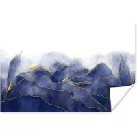 PosterMonkey Poster Marmer - Blauw - Marmerlook - Goud - Textuur - 180x120 cm XXL