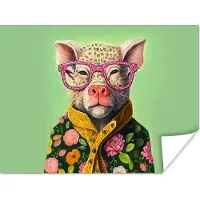 PosterMonkey Poster Bril - Roze - Varken - Bloemen - Dier - 120x90 cm