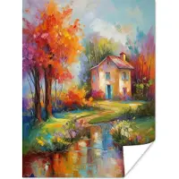 PosterMonkey Poster Landschap - Kleurrijk - Olieverf - Kunst - 120x160 cm XXL