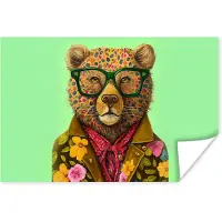 PosterMonkey Poster Beer - Kleuren - Bril - Dier - Bloemen - 180x120 cm XXL