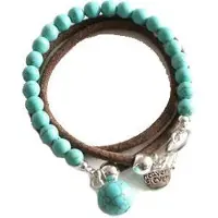 Heaven Eleven - dames armband - Leren wikkel armband met turquoise