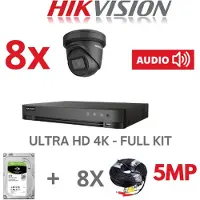 Hikvision 5 MP AUDIO DVR 8 CH HD Kit - 8x 5MP Turret Camera ZWART- 2TB HDD