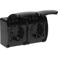 ORNO Buiten wandcontactdoos opbouw - Dubbele wandstopcontact IP44 - Stopcontact buiten Schuko - Zwart