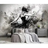 Consalnet Vliesbehang - Ballerina - Schilderij - Danseres - Grijs - 152x104cm