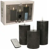Anna's Collection LED Stompkaarsen met afstandsbediening - 9x - zwart - 10/12.5/15 cm