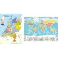 POsterpoint Wereldkaart groot en Nederland kaart formaat 70 x 100 cm - set van 2 posters - luxe kwaliteit met UV lak - multi- wanddecoratie -