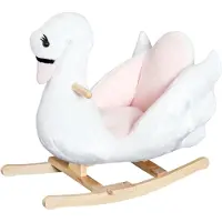 HOMCOM Schommelpaard Baby Schommeldier Zwaan vanaf 18 maanden | Pluche | Roze+Wit
