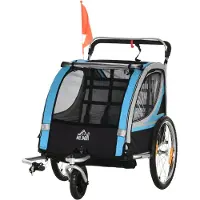 HOMCOM HOMdotCOM kinderaanhanger 2-in-1 designkinderwagen met Oxford-vlag blauw+zwart