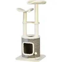 PawHut Paws kattenboom met kattengrot, twee platforms, twee krabpalen, pluche hoes, roomwit, 48 x 48 x 110 cm