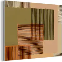 MuchoWow Wanddecoratie Metaal - Aluminium Schilderij Industrieel - Abstract - Lijnen - Kubus - Patchwork - 160x120 cm - Dibond - Foto op aluminium - Industriële muurdecoratie - Voor de woonkamer/slaapkamer