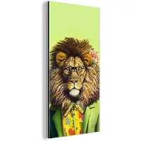 MuchoWow Wanddecoratie Metaal - Aluminium Schilderij Industrieel - Leeuw - Man - Dier - Bril - Bloemen - 80x160 cm - Dibond - Foto op aluminium - Industriële muurdecoratie - Voor de woonkamer/slaapkamer