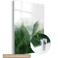 MuchoWow Glasschilderij 120x160 cm - Schilderij acrylglas - Marmer - Groen - Luxe - Goud - Marmerlook - Foto op glas - Schilderijen