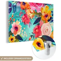 MuchoWow Glasschilderij 180x120 cm - Schilderij acrylglas - Bloemen - Olieverf - Kleurrijk - Natuur - Foto op glas - Muurdecoratie woonkamer - Wanddecoratie slaapkamer - Schilderijen