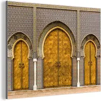 MuchoWow Wanddecoratie Metaal - Aluminium Schilderij Industrieel - Deuren - Architectuur - Goud - Patronen - 40x30 cm - Dibond - Foto op aluminium - Industriële muurdecoratie - Voor de woonkamer/slaapkamer