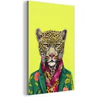 MuchoWow Wanddecoratie Metaal - Aluminium Schilderij Industrieel - Panter - Dier - Bril - Kleuren - 40x60 cm - Dibond - Foto op aluminium - Industriële muurdecoratie - Voor de woonkamer/slaapkamer