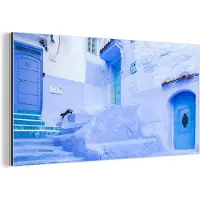 MuchoWow Wanddecoratie Metaal - Aluminium Schilderij Industrieel - Straat - Blauw - Deuren - Architectuur - 160x80 cm - Dibond - Foto op aluminium - Industriële muurdecoratie - Voor de woonkamer/slaapkamer
