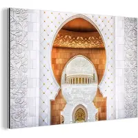 MuchoWow Wanddecoratie Metaal - Aluminium Schilderij Industrieel - Poort - Architectuur - Wit - Goud - 60x40 cm - Dibond - Foto op aluminium - Industriële muurdecoratie - Voor de woonkamer/slaapkamer