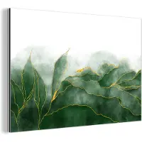 MuchoWow Wanddecoratie Metaal - Aluminium Schilderij Industrieel - Marmer - Groen - Luxe - Goud - Marmerlook - 120x80 cm - Dibond - Foto op aluminium - Industriële muurdecoratie - Voor de woonkamer/slaapkamer