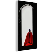 MuchoWow Wanddecoratie Metaal - Aluminium Schilderij Industrieel - Deur - Man - Rood - Zwart - 40x80 cm - Dibond - Foto op aluminium - Industriële muurdecoratie - Voor de woonkamer/slaapkamer