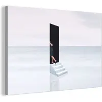 MuchoWow Wanddecoratie Metaal - Aluminium Schilderij Industrieel - Vrouw - Trap - Abstract - Deur - 60x40 cm - Dibond - Foto op aluminium - Industriële muurdecoratie - Voor de woonkamer/slaapkamer