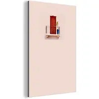 MuchoWow Wanddecoratie Metaal - Aluminium Schilderij Industrieel - Deur - Rood - Pastel - Architectuur - 60x90 cm - Dibond - Foto op aluminium - Industriële muurdecoratie - Voor de woonkamer/slaapkamer