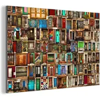 MuchoWow Wanddecoratie Metaal - Aluminium Schilderij Industrieel - Deuren - Kleurrijk - Collage - Architectuur - 90x60 cm - Dibond - Foto op aluminium - Industriële muurdecoratie - Voor de woonkamer/slaapkamer