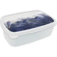 MuchoWow Broodtrommel Wit - Lunchbox - Brooddoos - Marmer - Blauw - Marmerlook - Goud - Textuur - 18x12x6 cm - Volwassenen