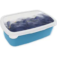 MuchoWow Broodtrommel Blauw - Lunchbox - Brooddoos - Marmer - Blauw - Marmerlook - Goud - Textuur - 18x12x6 cm - Kinderen - Jongen