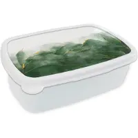 MuchoWow Broodtrommel Wit - Lunchbox - Brooddoos - Marmer - Groen - Luxe - Goud - Marmerlook - 18x12x6 cm - Volwassenen