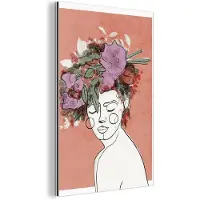 MuchoWow Wanddecoratie Metaal - Aluminium Schilderij Industrieel - Portret - Vrouw - Bloemen - Pastel - 120x180 cm - Dibond - Foto op aluminium - Industriële muurdecoratie - Voor de woonkamer/slaapkamer