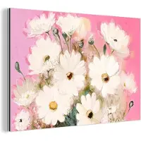 MuchoWow Wanddecoratie Metaal - Aluminium Schilderij Industrieel - Bloemen - Vaas - Planten - Wit - 120x80 cm - Dibond - Foto op aluminium - Industriële muurdecoratie - Voor de woonkamer/slaapkamer