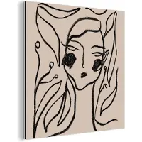 MuchoWow Wanddecoratie Metaal - Aluminium Schilderij Industrieel - Line art - Pastel - Zwart - Portret - 20x20 cm - Dibond - Foto op aluminium - Industriële muurdecoratie - Voor de woonkamer/slaapkamer